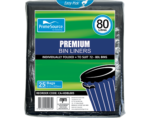 PrimeSource® Premium Garbage Bin Liners (80L Black)