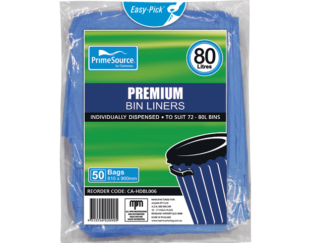 PrimeSource® Premium Garbage Bin Liners (80L Blue)