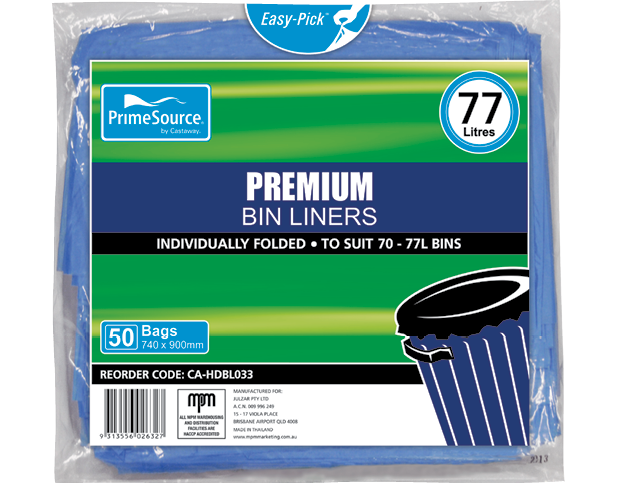 PrimeSource® Premium Garbage Bin Liners (77L Blue)