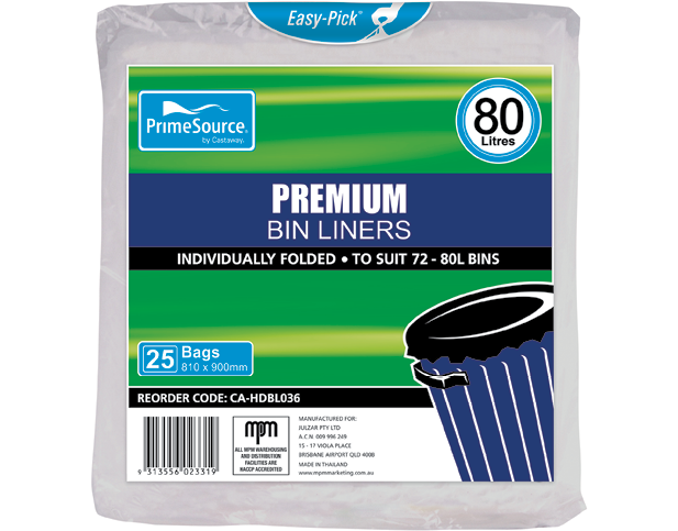 PrimeSource® Premium Garbage Bin Liners (80L Clear)