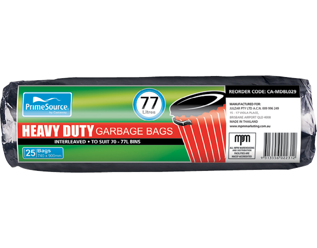 Heavy Duty Plastic Garbage Bags Roll Pack (77L Black)