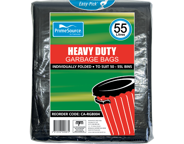 Heavy Duty Plastic Garbage Bags (55L Black)