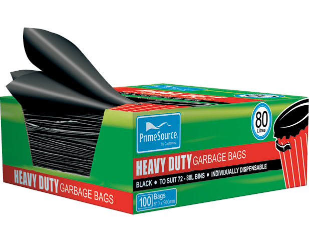 Heavy Duty Plastic Garbage Bags Small Dispenser Box (80L Black)