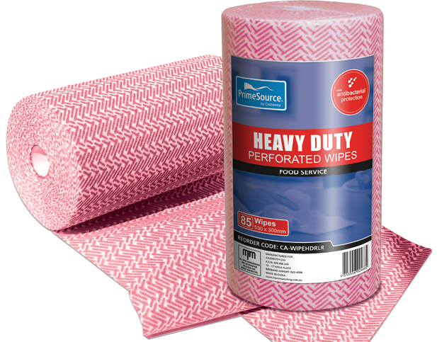 Heavy Duty Reusable Food Service Wipes (Red) | Perforated Roll